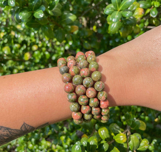 Unakite Bead Bracelet