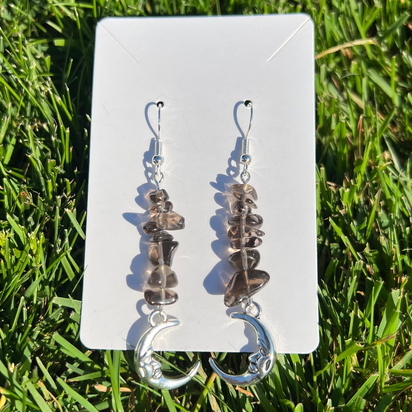 Smoky Quartz Crescent Moon Earrings