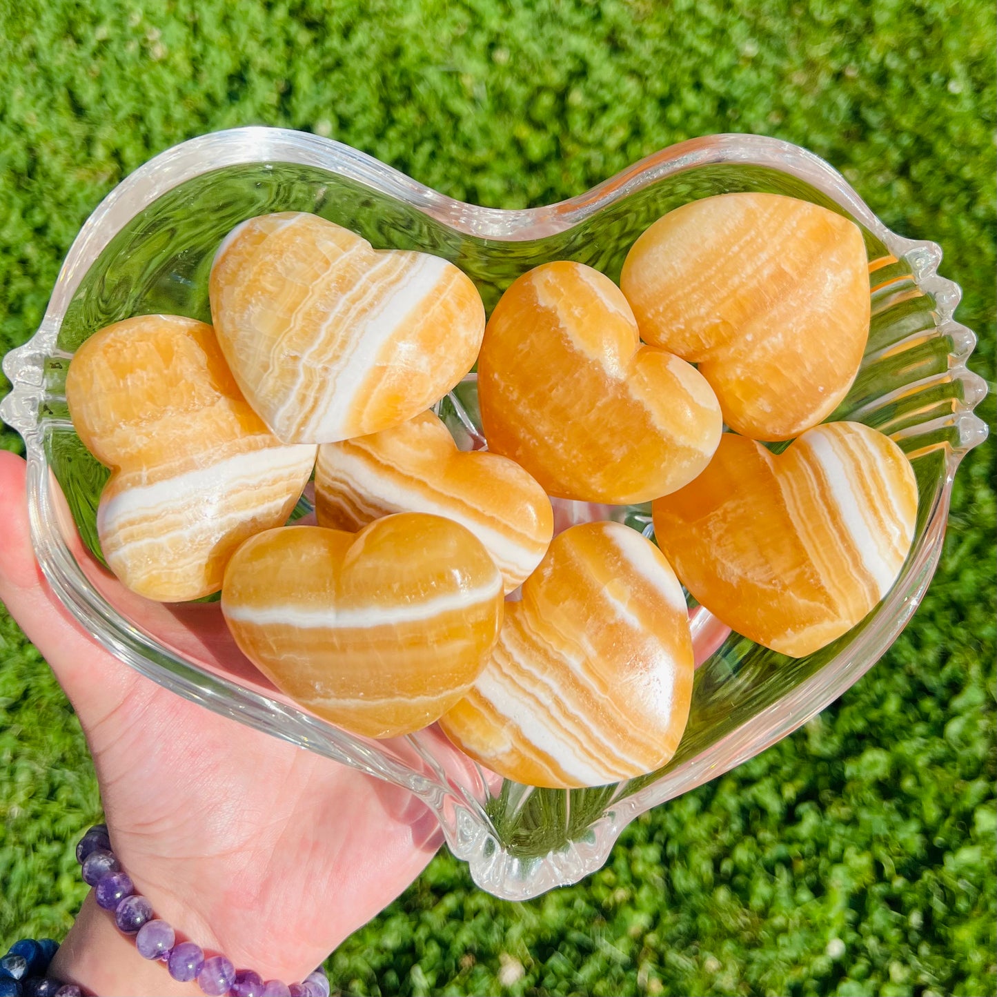 Orange Calcite Heart Carving