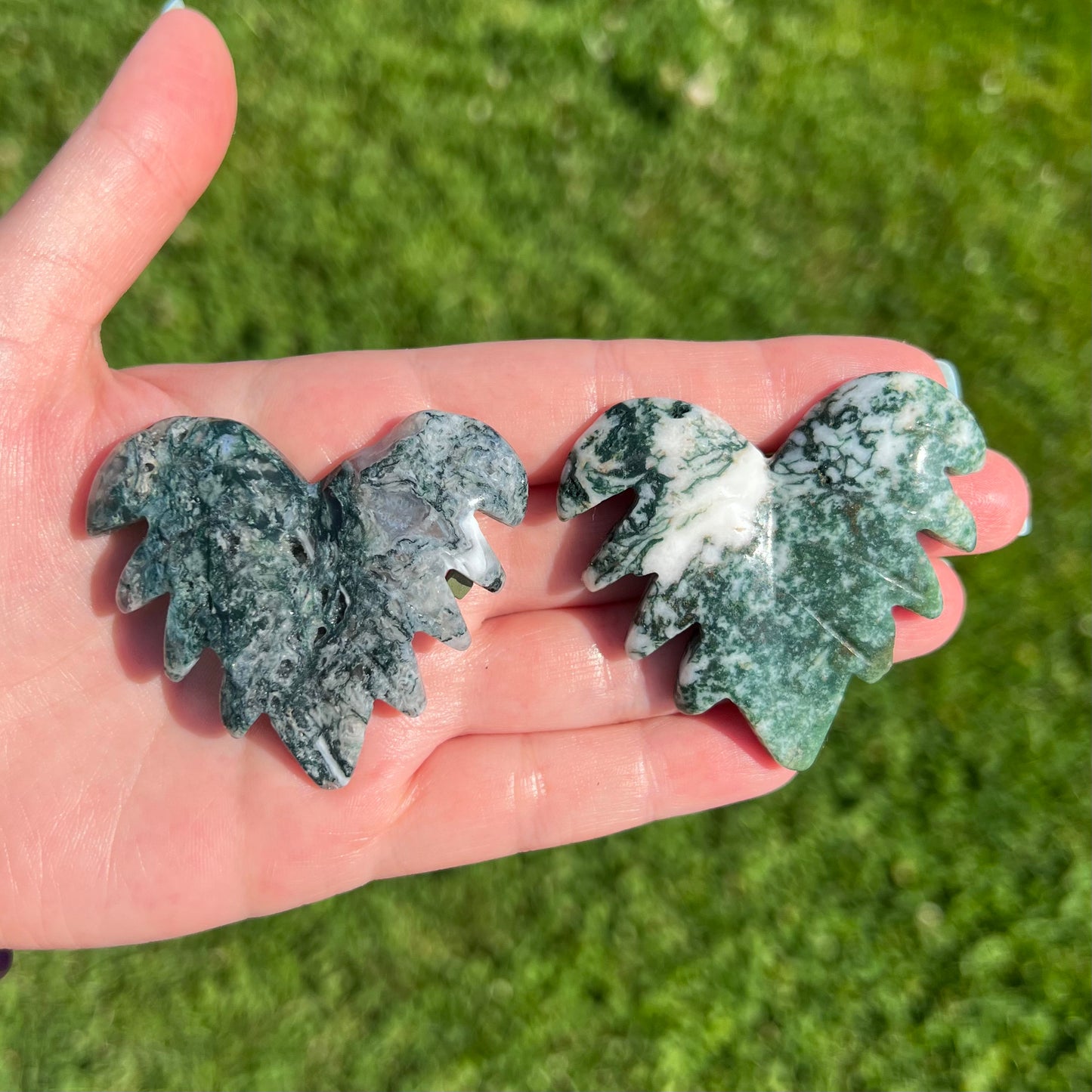 Moss Agate Leaf Carving