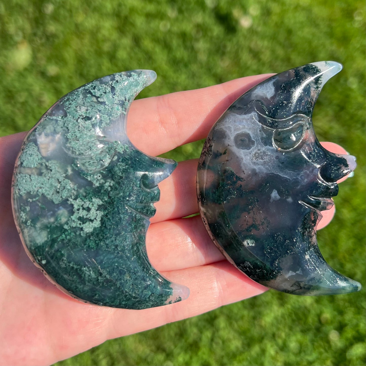 Moss Agate Moon Face Carving