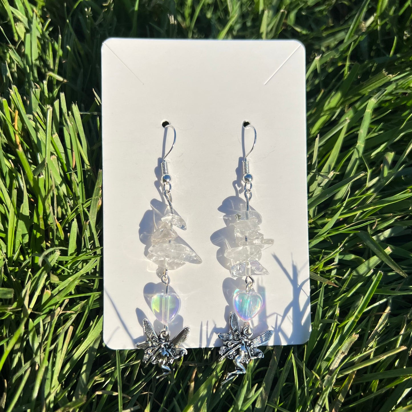 Clear Quartz Fairy Heart Earrings