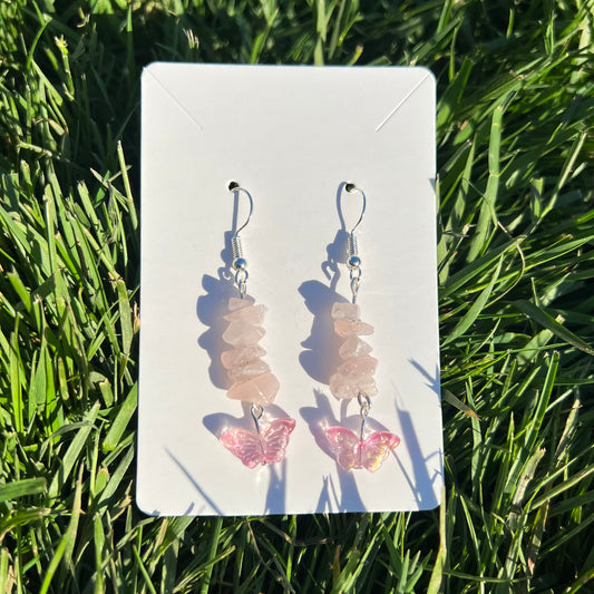 Rose Quartz Pink Butterfly Earrings