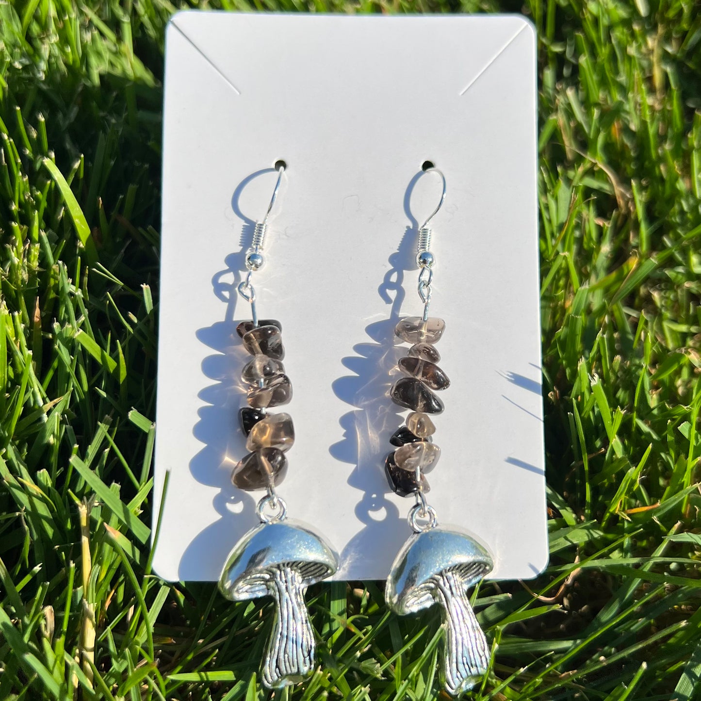 Smoky Quartz Mushroom Earrings