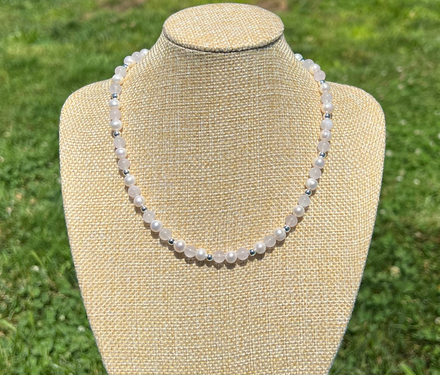 Rose Quartz & Fresh Water Pearl Necklace