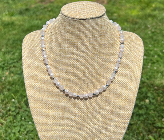 Rose Quartz & Fresh Water Pearl Necklace