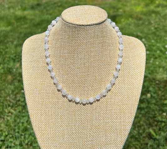 Rainbow Moonstone & Clear Acrylic Bead Spacer Necklace