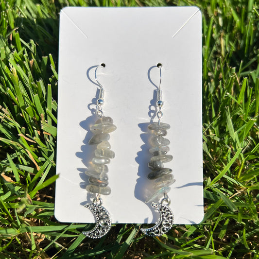 Labradorite Crescent Moon Earrings