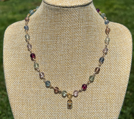 Rainbow Fluorite Locket Chain Necklace