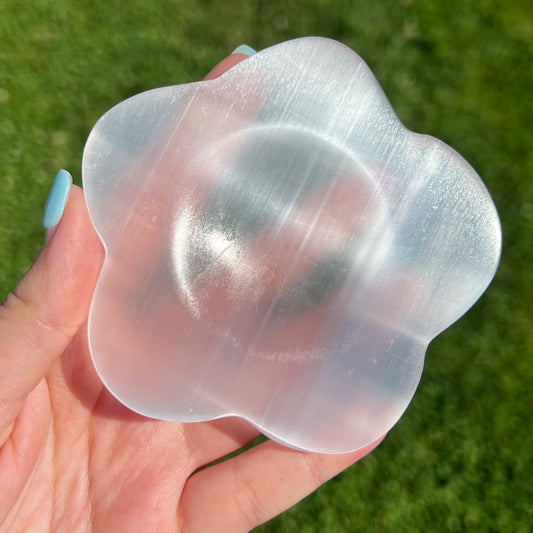 Satin Spar Selenite Flower Bowl/ Charging Plate