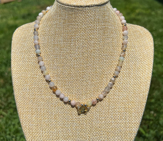 Flower Agate Butterfly Necklace