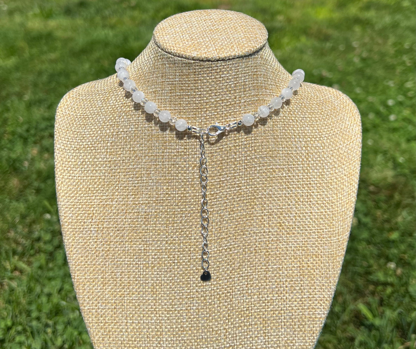 Rainbow Moonstone & Clear Acrylic Bead Spacer Necklace